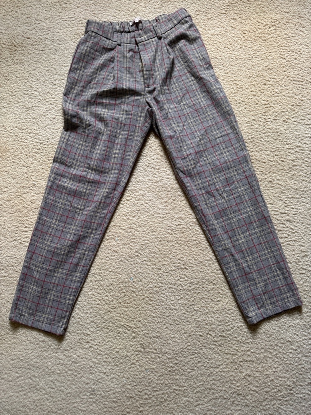Men's Gray Plaid Chinos with Subtle Red Windowpane